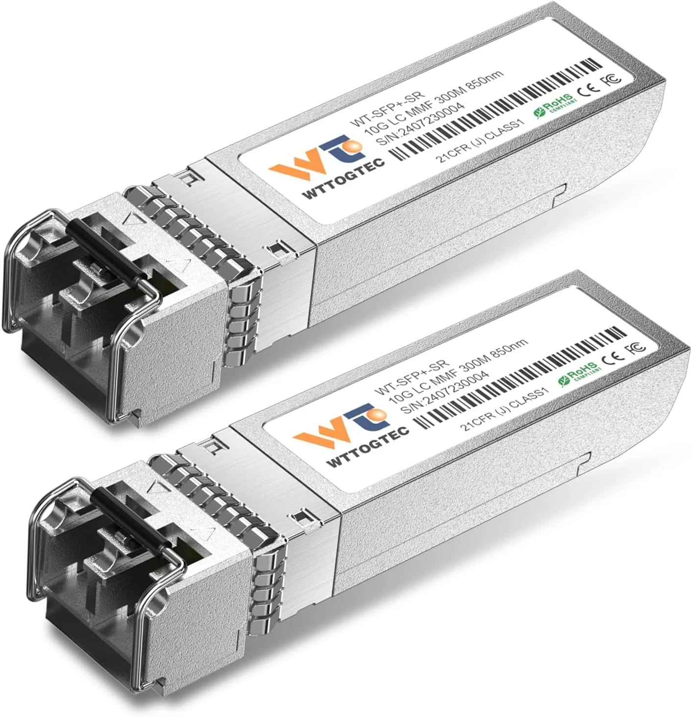 فرستنده و گیرنده 10GBase-SR SFP+ LC، ماژول SFP چند حالته 10G 850 نانومتری، تا 300 متر، برای Cisco SFP-10G-SR، Meraki MA-SFP-10GB-SR، Ubiquiti UniFi UF-MM-10G، Fortinet، TP-Link و غیره (2 عدد)