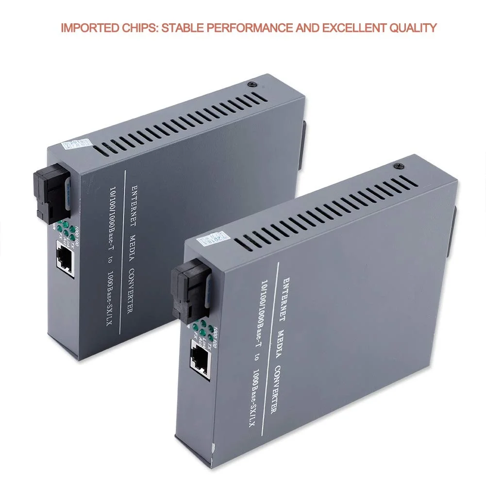 مبدل رسانه فیبر نوری گیگابیتی 2 عددی، فرستنده و گیرنده نوری دو طرفه تک فیبر اترنت 10/100/1000M، RJ45 به SC، سازگار با استاندارد IEEE802.3z/AB 1000Base-T مبدل رسانه فیبر نوری گیگابیتی 2 عددی، فرستنده و گیرنده نوری دو طرفه تک فیبر اترنت 10/100/1000M، RJ45 به SC، سازگار با استاندارد IEEE802.3z/AB 1000Base-T