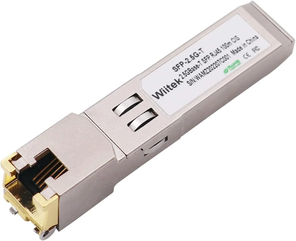 ماژول مسی 2.5GBase-T SFP RJ45، فرستنده و گیرنده 2.5 گیگابیتی SFP به RJ45 100 متری، سازگار با Cisco SFP-2.5G-T، Mikrotik، Ubiquiti UniFi، Netgear و غیره (نیاز به اتصال به پورت 2.5G SFP دارد)