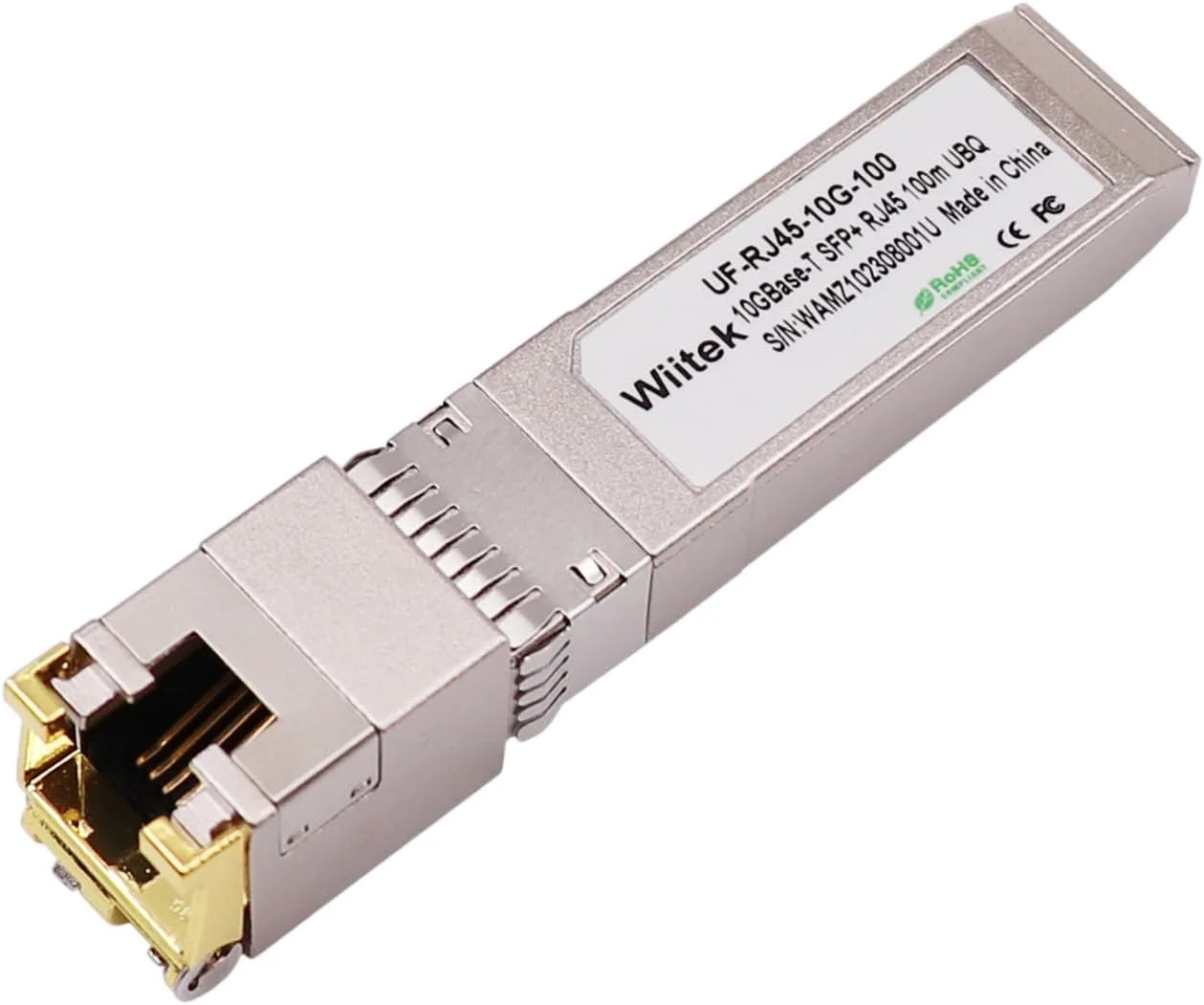ماژول Wiitek 100 متری، SFP+ به RJ45 10 گیگابیت، فرستنده و گیرنده اترنت مسی 2.5G/5G/10GBase-T برای Ubiquiti UF-RJ45-10G، پورت SFP+ 10 گیگابیتی پلاگین، مصرف برق پایین