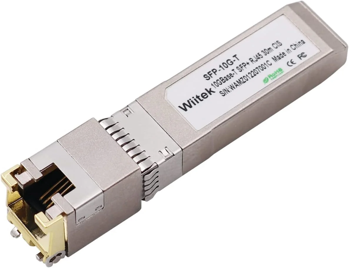 ماژول‌های مسی SFP+ به RJ45 Wiitek، فرستنده و گیرنده 10GBase-T سازگار برای Cisco SFP-10G-T-X، Ubiquiti، Netgear، Mikrotik، Unifi (Cat 6a/7 یا بهتر، 30 متری)