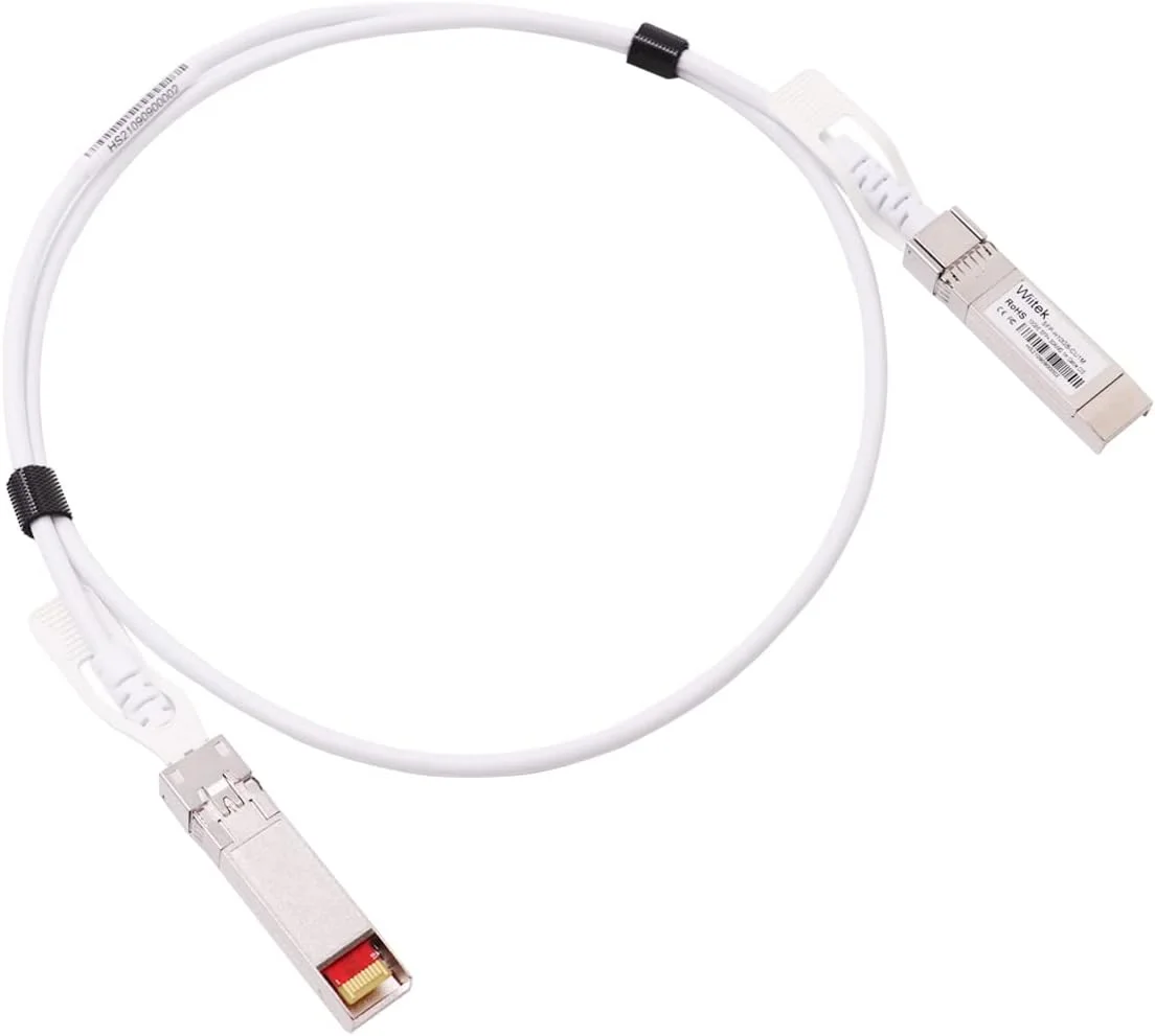 کابل Twinax SFP+ DAC 1 متری 10GbE، کابل مسی پسیو 10Gbase-CU SFP+، برای Ubiquiti UniFi، Fortinet، MikroTik، Mellanox، Netgear، Supermicro، TP-Link و Cisco Meraki، رنگ سفید