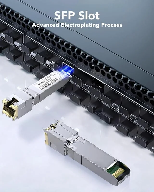 فرستنده و گیرنده VANDESAIL 10GBase-T SFP+ به RJ45، ماژول 10G SFP+، آداپتور اترنت 10 گیگابایتی برای سیسکو، یوبیکویتی، میکروتیک، Fortinet، نت گیر، دی-لینک، سوپرمیکرو، تی پی-لینک (همراه با کابل 1 متری/3 فوتی Cat8)