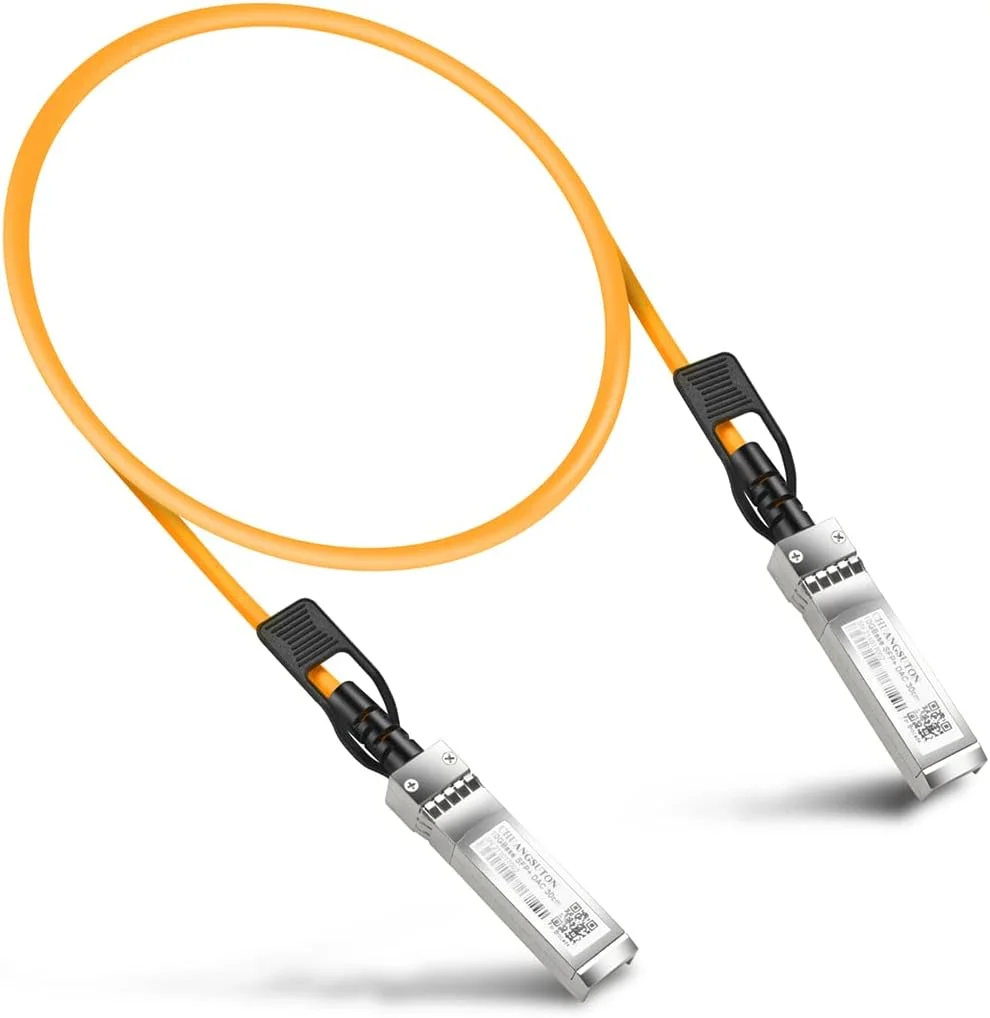 کابل مسی دو قلوی TRANSUTON 10G SFP+ DAC - کابل مسی اترنت گیگابیتی 10 گیگابایتی برای Ubiquiti ES-48/ES-16-XG، Mikrotik، Netgear، Supermicro، D-Link، Extreme و غیره، 5 متر، رنگ نارنجی