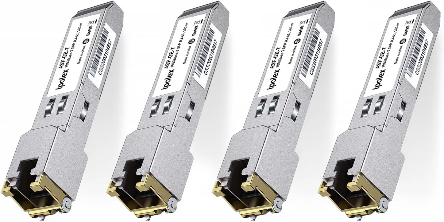 بسته 4 عددی فرستنده و گیرنده SFP گیگابیتی به RJ45 مسی برای Ubiquiti UF-RJ45-1G، مینی GBIC 1000Base-T، ماژول اترنت مسی 1.25G SFP-T، برای Ubiquiti، Mikrotik، Intel، Fortinet، Netgear (CAT5e، 100 متر)