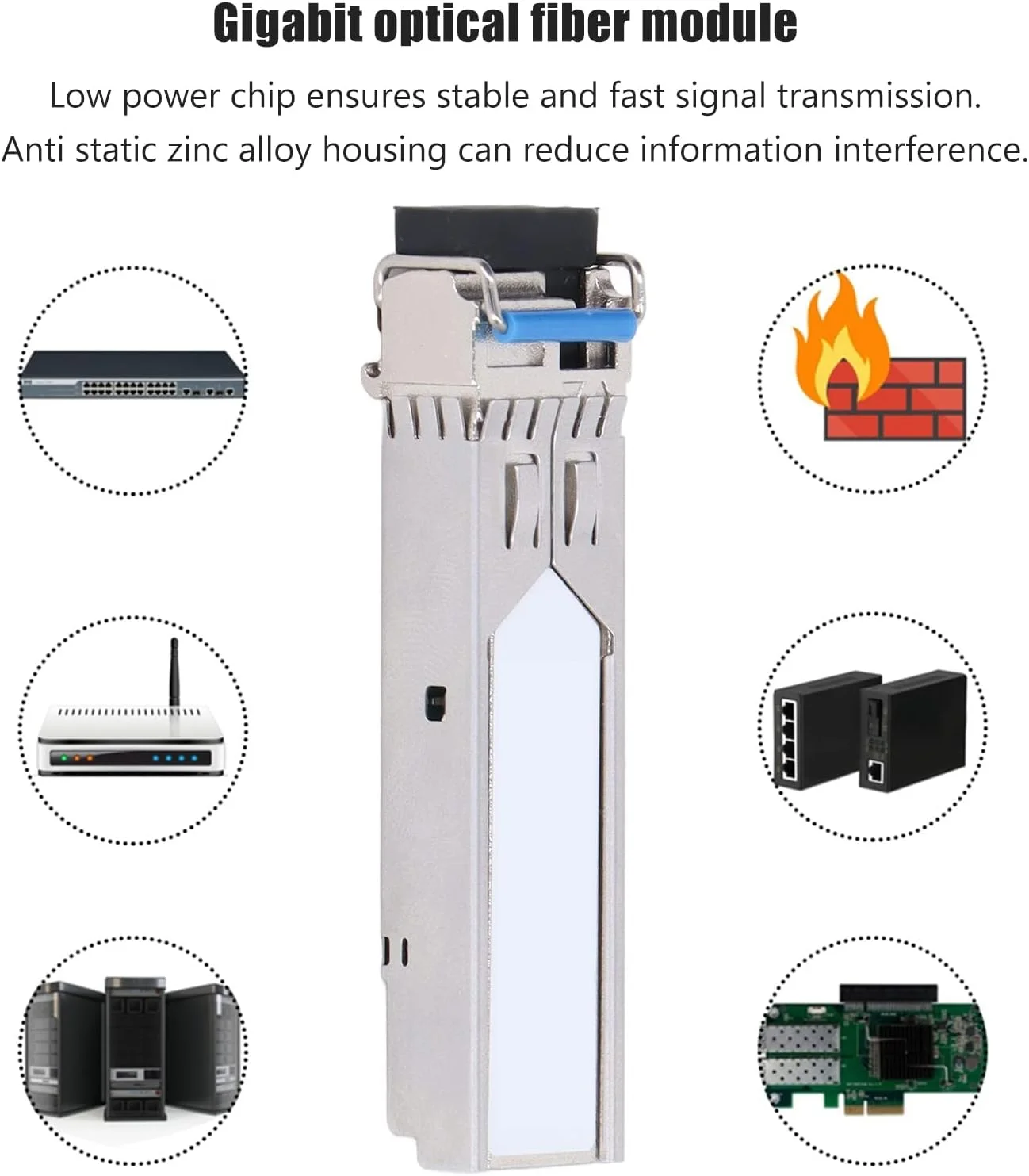 ماژول فرستنده-گیرنده، LC SFP 20KM 1.25 گیگابیت بر ثانیه تک حالته TX1310 RX1550nm GE SFP 20U طراحی تک فیبر تک حالته