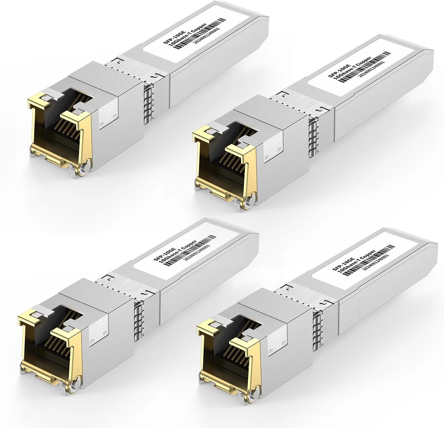 ماژول فرستنده و گیرنده 10Gb SFP+ به RJ-45 تا 30 متر، ماژول اترنت مسی 10 گیگابیتی SFP+ CAT6a سازگار با 5Gb/ 2.5Gb/ 1.25Gb [بسته 4 عددی]