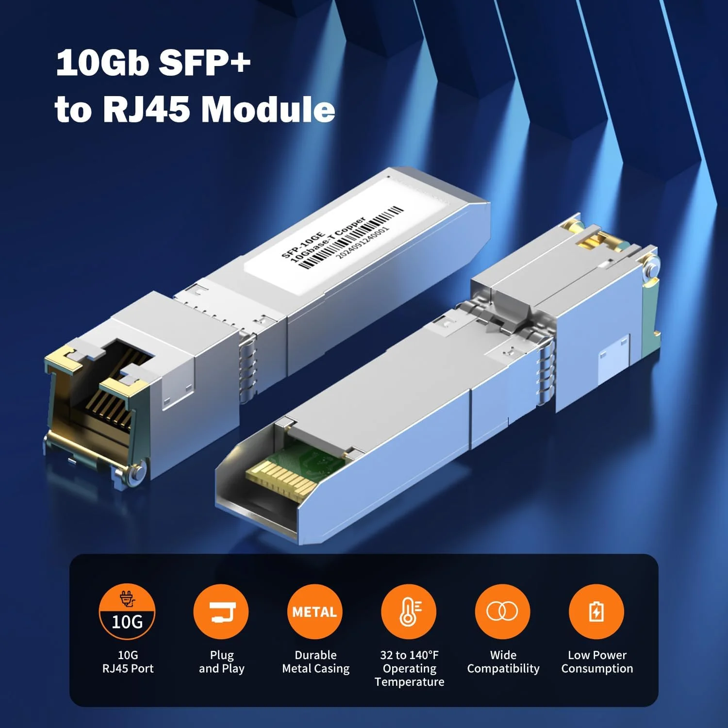 ماژول فرستنده و گیرنده 10Gb SFP+ به RJ-45 تا 30 متر، ماژول اترنت مسی 10 گیگابیتی SFP+ CAT6a سازگار با 5Gb/ 2.5Gb/ 1.25Gb [بسته 4 عددی]