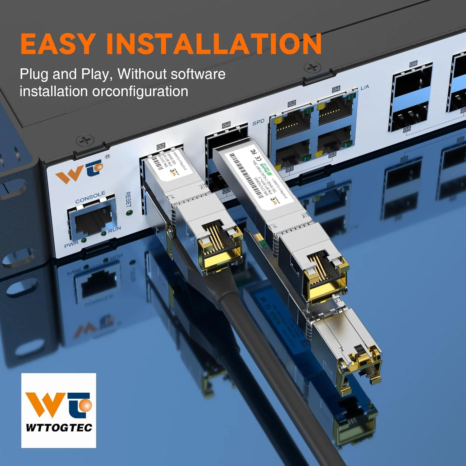 فرستنده و گیرنده 10G SFP+ به RJ-45، ماژول مسی SFP+ CAT6a با سرعت 1.25/2.5/5/10G-T، مذاکره خودکار، تا 30 متر، برای سیسکو، مراکی، تی‌پی-لینک، میکروتیک، نت‌گیر و غیره