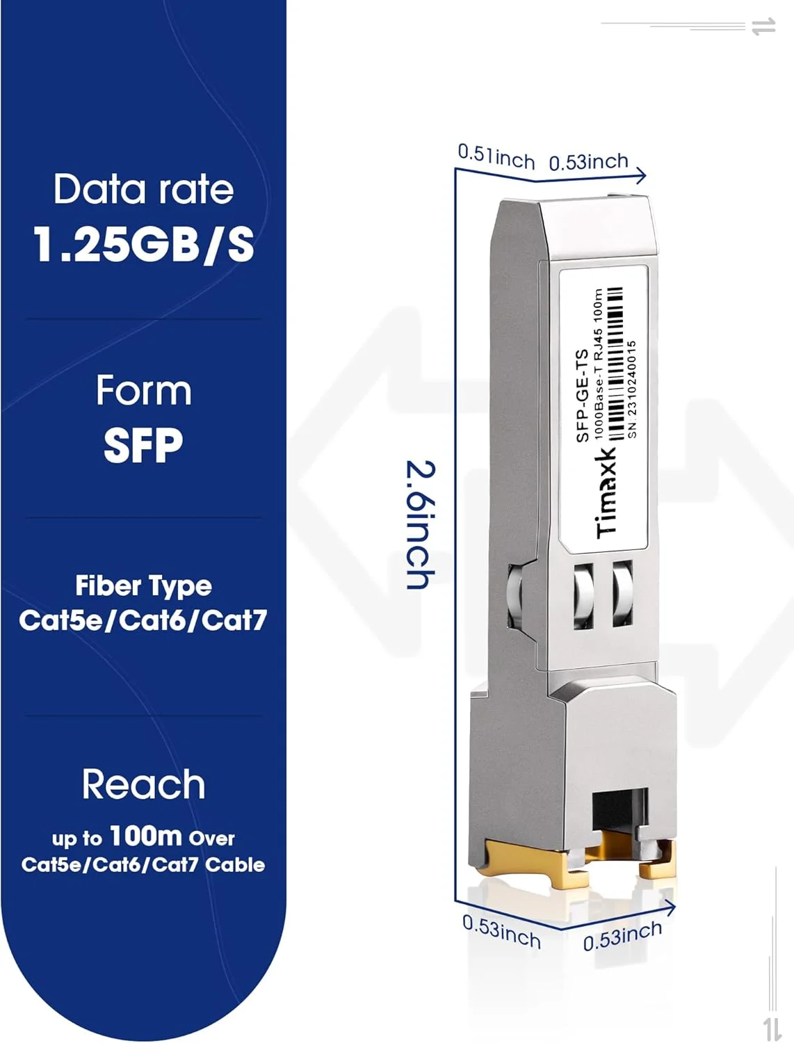 ماژول اترنت Timaxk 10Pack 1000BASE-T SFP به RJ45، فرستنده و گیرنده گیگابیتی SFP-T 1.25G تا 100 متر از طریق کابل Cat 5، سازگار با سیسکو، یوبیکیوتی، میکروتیک، دی-لینک، نت گیر، Qnap، لینکسیس و غیره