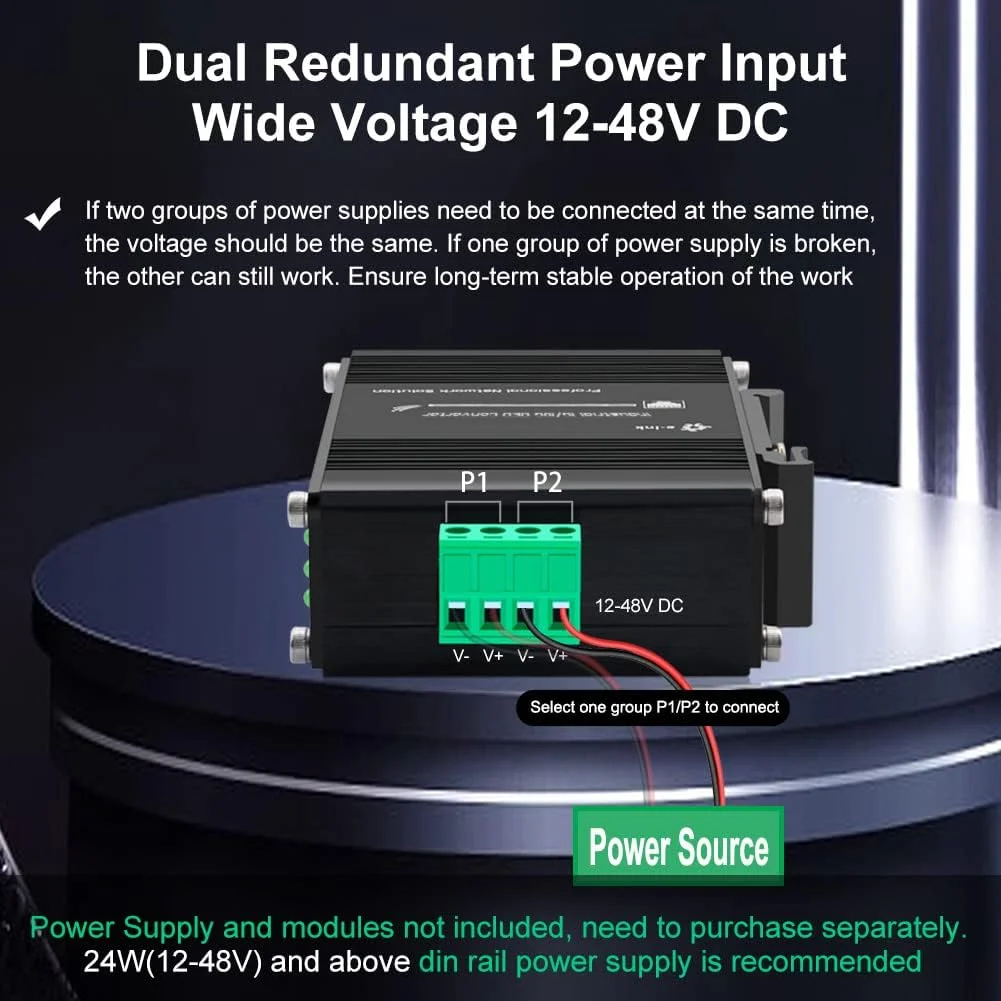 تکرار کننده شفاف صنعتی 10G SFP+ به SFP+ OEO Throncom با قابلیت نصب روی ریل DIN، تکرار کننده 3R 10G OEO، پشتیبانی از مبدل رسانه اترنت 10G SFP+ یا 1G SFP، ولتاژ 12-48V DC