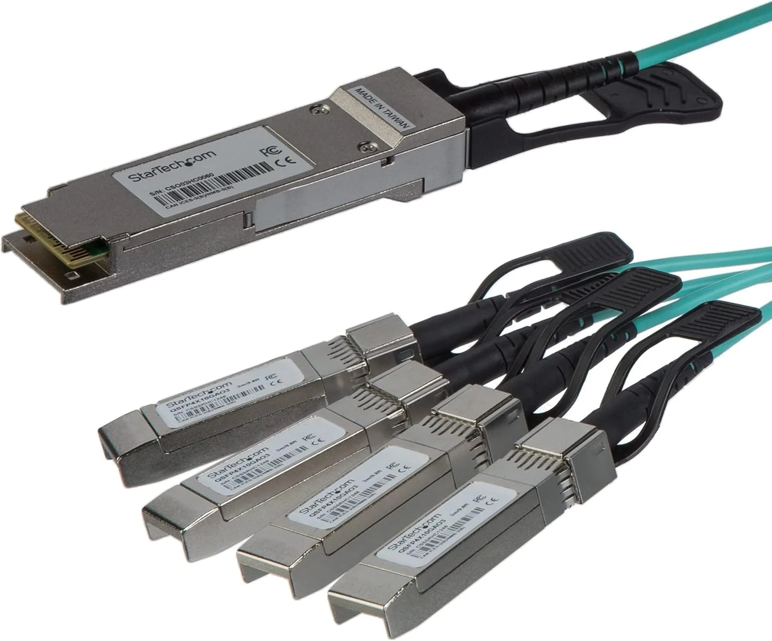 کابل بریک اوت StarTech.com AOC برای Cisco QSFP-4X10G-AOC7M - کابل 7 متری/23 فوتی 40G 1x QSFP+ به 4x SFP+ AOC - ماژول فرستنده و گیرنده فیبر نوری فعال 40GbE / 40Gbps QSFP Plus - C9300 C3850 (QSFP4X10GAO7)