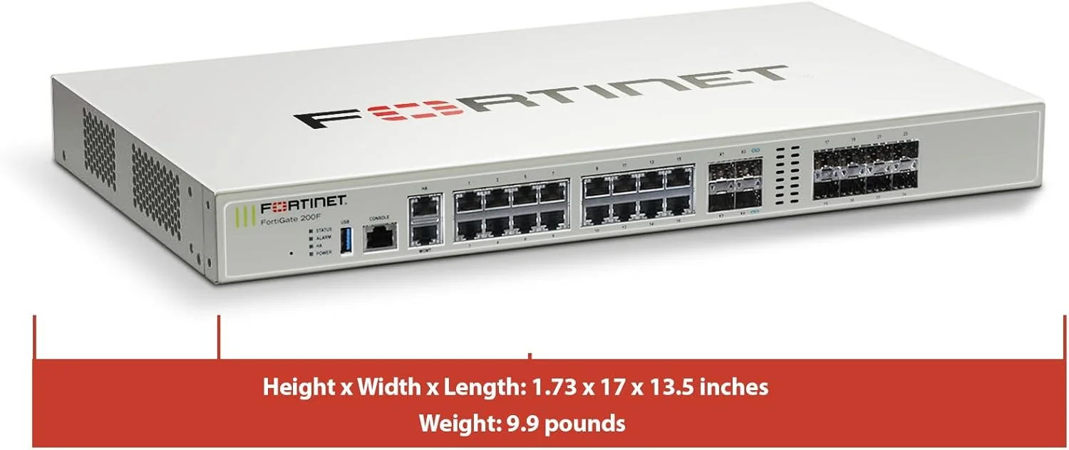 دستگاه فایروال FORTINET FortiGate-200F - دارای ۱۸ پورت GE RJ45، ۸ اسلات GE SFP و ۴ پورت 10GE SFP+ (فقط دستگاه، بدون اشتراک) (FG-200F)