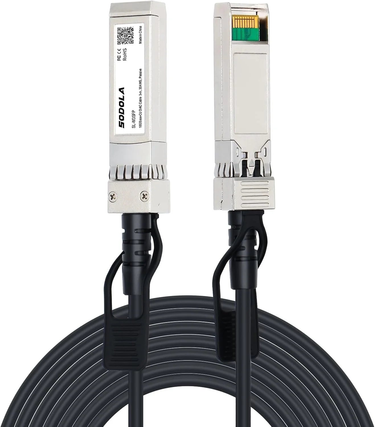 کابل داک SFP+ 10Gb سودولا، کابل مسی مستقیم Twinax پسیو SFP+ به SFP+ با سیم 30AWG، 3 متری (9.84 فوت) برای سیسکو، دی-لینک، نت گیر، میکروتیک و سایر سوئیچ های باز