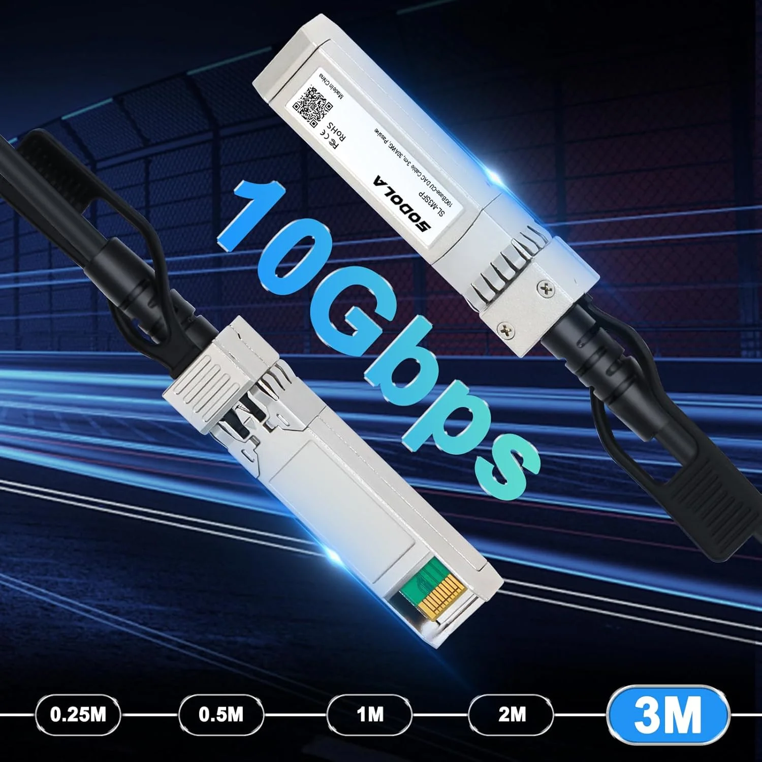 کابل داک SFP+ 10Gb سودولا، کابل مسی مستقیم Twinax پسیو SFP+ به SFP+ با سیم 30AWG، 3 متری (9.84 فوت) برای سیسکو، دی-لینک، نت گیر، میکروتیک و سایر سوئیچ های باز