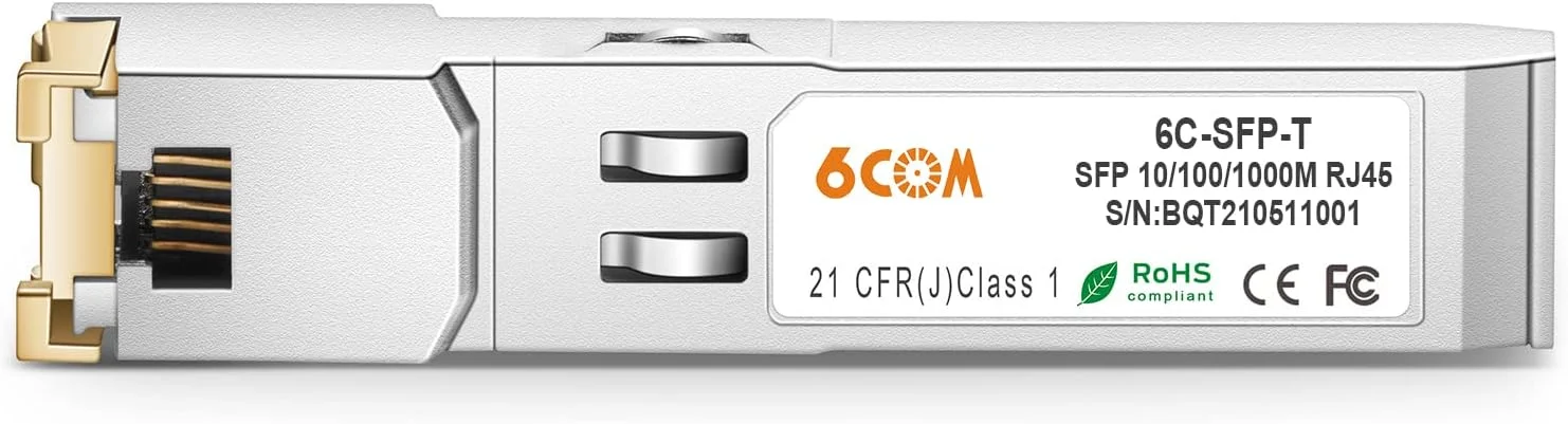 فرستنده و گیرنده مسی 6COM برای سیسکو GLC-T/SFP-GE-T گیگابیتی RJ45، 1000Base-T، 100 متر