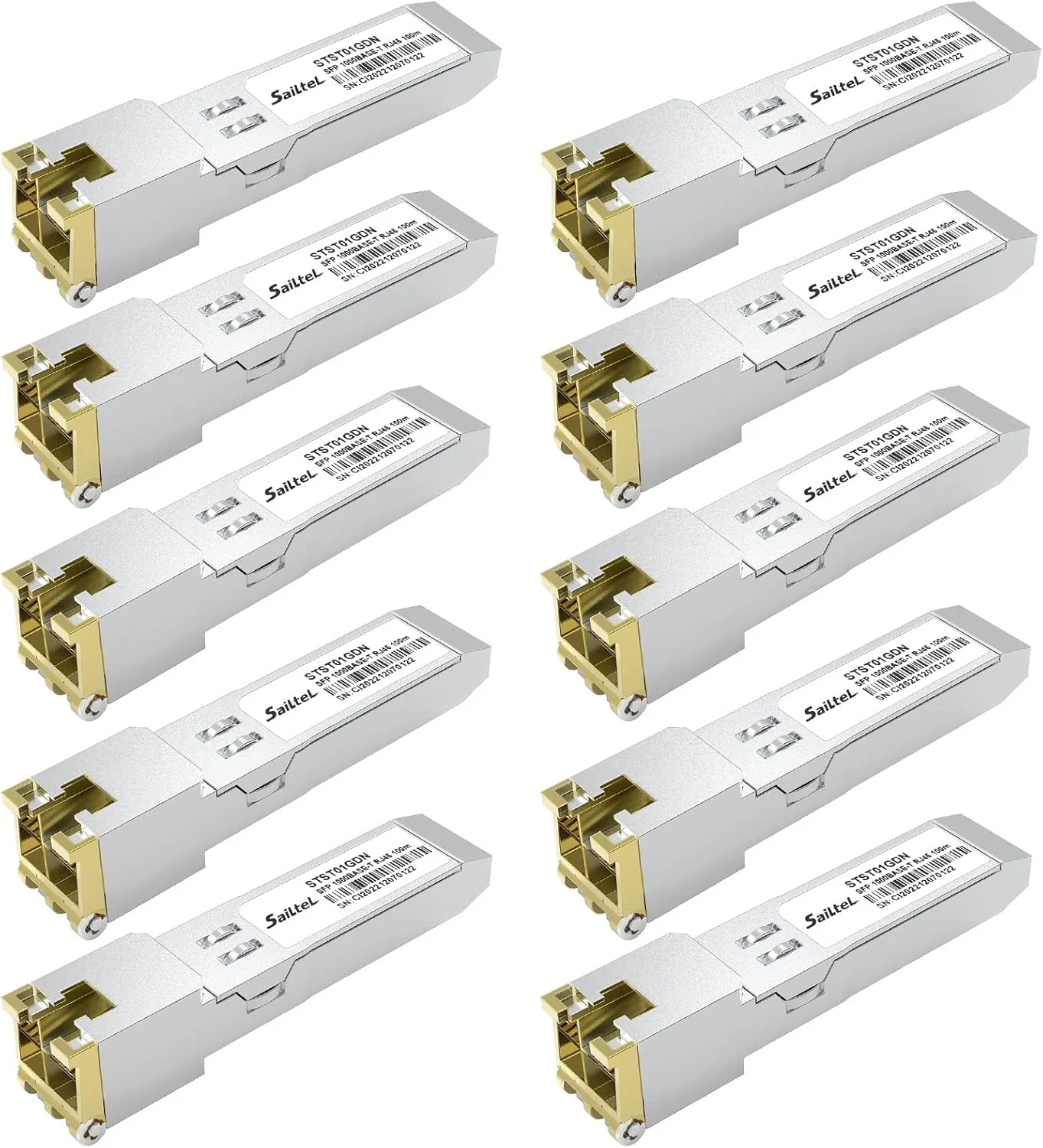 فرستنده و گیرنده مسی SFP با سرعت 1.25G، ماژول SFP با پورت RJ45 1000Base-T، قابلیت اتصال سریع، 1.25G SFP-T CAT5E، تا فاصله 100 متری، سازگار با سیسکو، یوبیکیوتی، میکروتیک، نت گیر، دی لینک، لینکسیس و غیره (بسته 10 عددی)