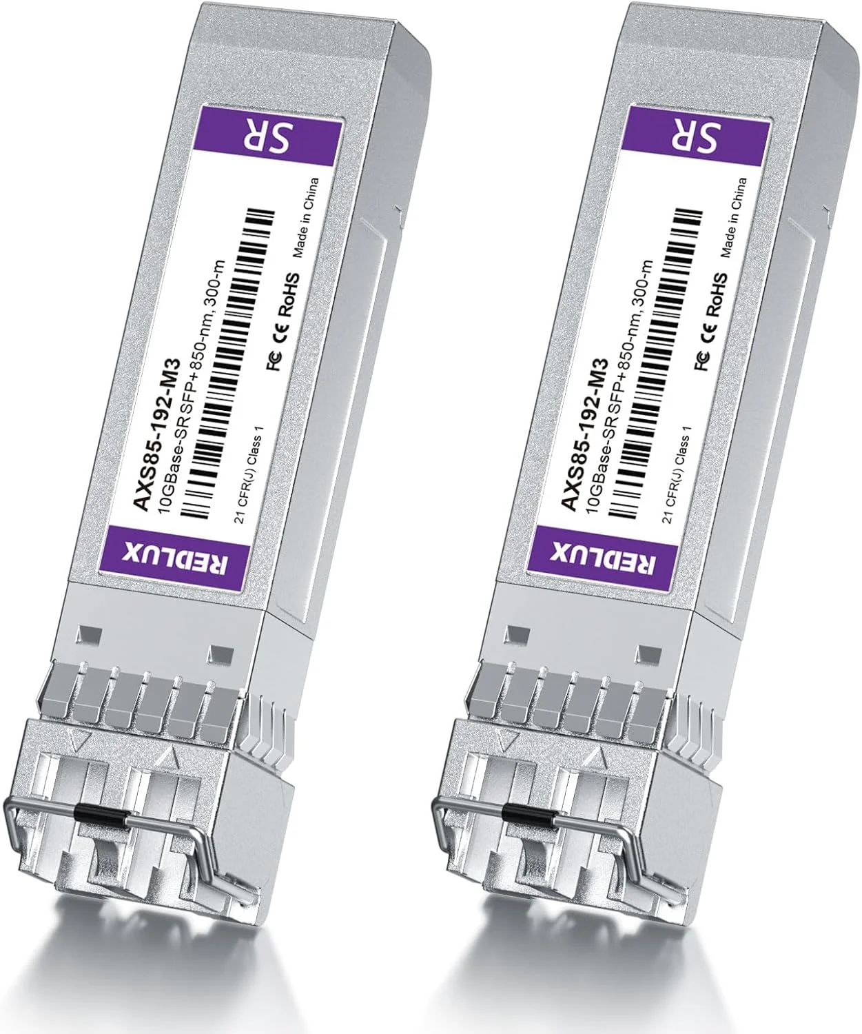 فرستنده و گیرنده REDLUX 10G SFP+، ماژول 10G-SR SFP+، 850 نانومتر MMF، کانکتور LC دوتایی، تا 300 متر، سازگار با Cisco SFP-10G-SR، Meraki، Ubiquiti UniFi UF-MM-10G، Fortinet، Netgear و غیره