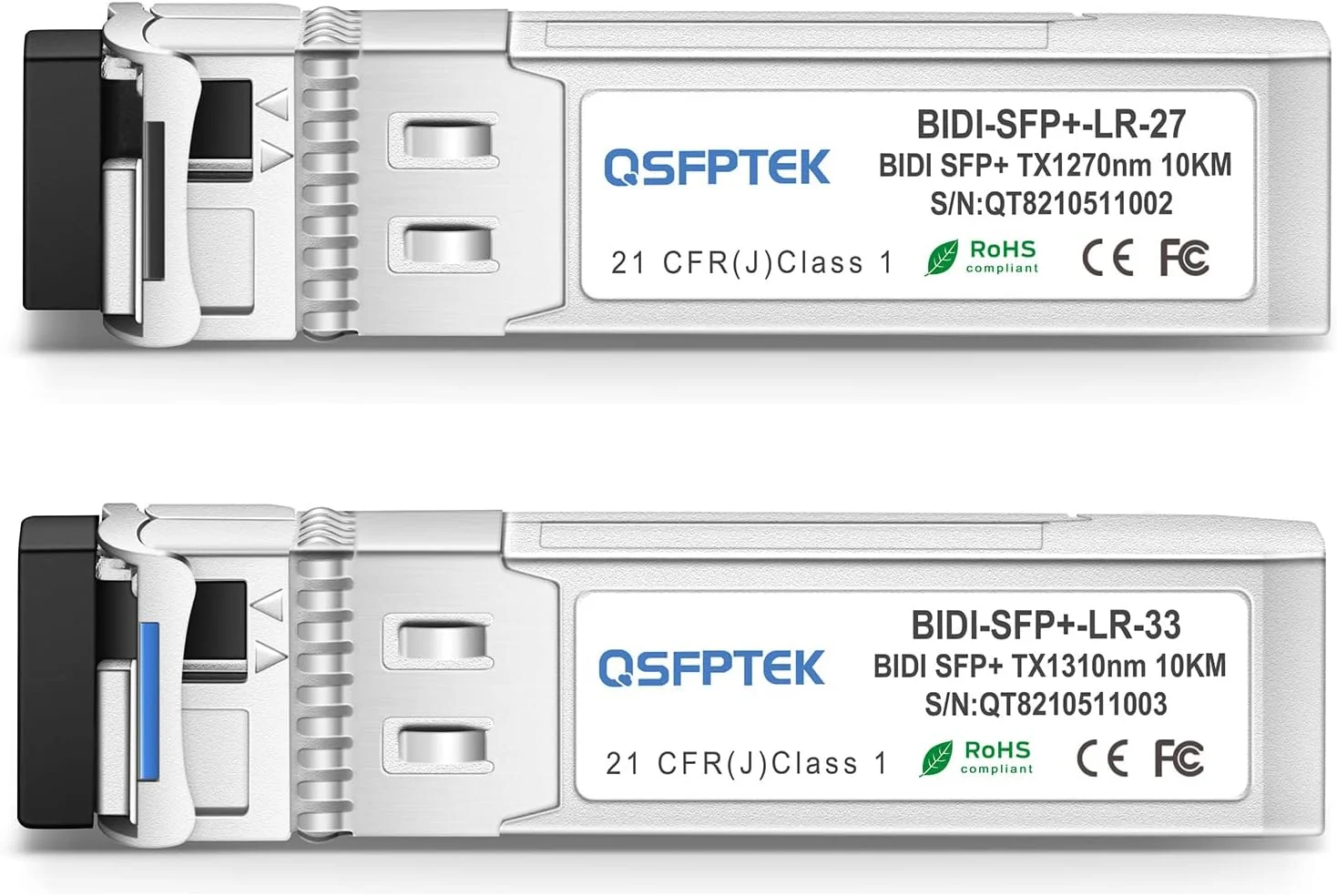 ماژول فرستنده-گیرنده دو طرفه QSFPTEK 10G SFP+ با کانکتور LC تک حالته برای سیسکو SFP-10G-BXD-I (1330nm-TX/1270nm-RX) / SFP-10G-BXU-I (1270nm-TX/1330nm-RX)، 10 کیلومتر، با DDM - بسته 10 عددی