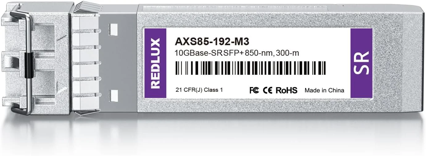 فرستنده و گیرنده REDLUX 10G SFP+، ماژول 10G-SR SFP+، 850 نانومتر MMF، کانکتور LC دوتایی، تا 300 متر، سازگار با Cisco SFP-10G-SR، Meraki، Ubiquiti UniFi UF-MM-10G، Fortinet، Netgear و غیره