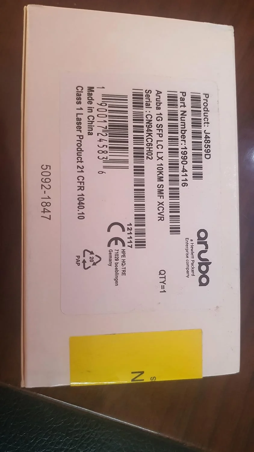 HP J4859D Aruba - ماژول فرستنده و گیرنده SFP (mini-GBIC) - GigE - 1000Base-LX - LC single-mode - تا 10 کیلومتر - برای Aruba 2930M 24, 2930M 40, 2930M 48, 8320, MACsec Advanced Module, OfficeConnect 1410