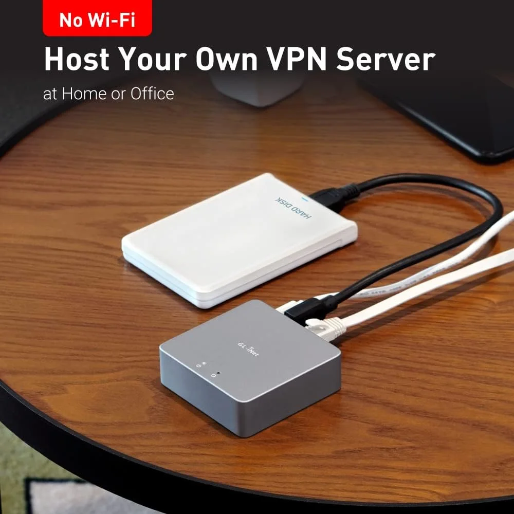 دروازه امنیتی مینی GL.iNet MT2500A (Brume 2) برای دفتر کار خانگی و کار از راه دور - سرور و کلاینت  برای خانه و دفتر، زنجیره ای ، امنیت اینترنت، 2.5G WAN، بدون وای فای (بدنه آلیاژ آلومینیوم)