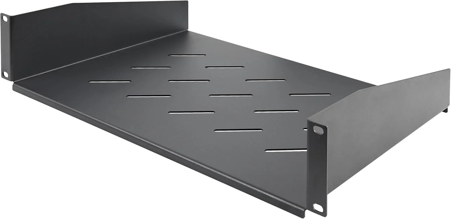 قفسه رک 2U استار تک، عمق نصب 12 اینچ، سینی یک طرفه منفذدار برای تجهیزات AV/شبکه 19 اینچی، ظرفیت 25 پوند، برای SOHO