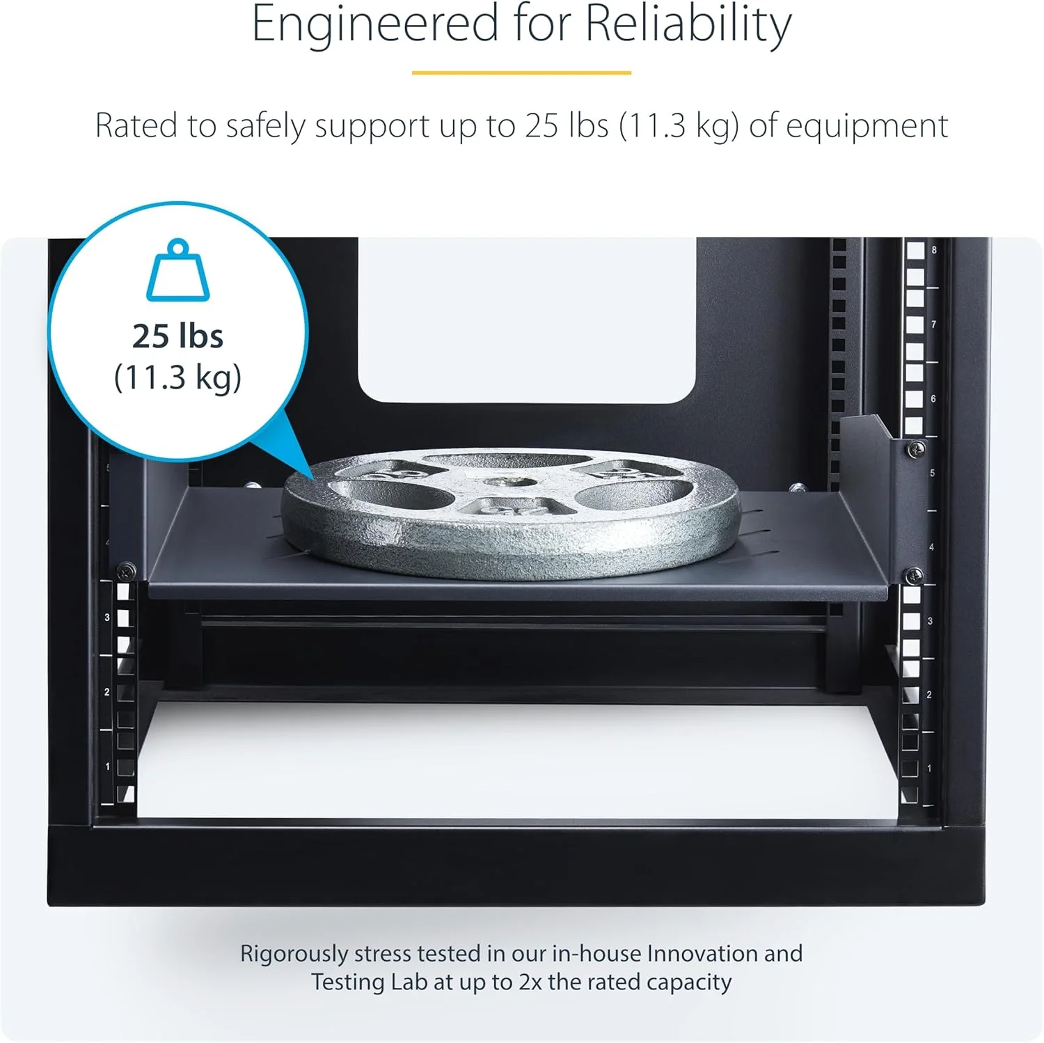 قفسه رک 2U استار تک، عمق نصب 12 اینچ، سینی یک طرفه منفذدار برای تجهیزات AV/شبکه 19 اینچی، ظرفیت 25 پوند، برای SOHO
