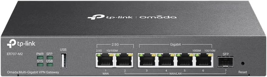 روتر VPN چند گیگابیتی TP-Link ER707-M2 Omada | دارای دو پورت WAN 2.5 گیگابیتی | ظرفیت بالای شبکه | فایروال SPI | یکپارچه با Omada SDN | تعادل بار | محافظت در برابر صاعقه