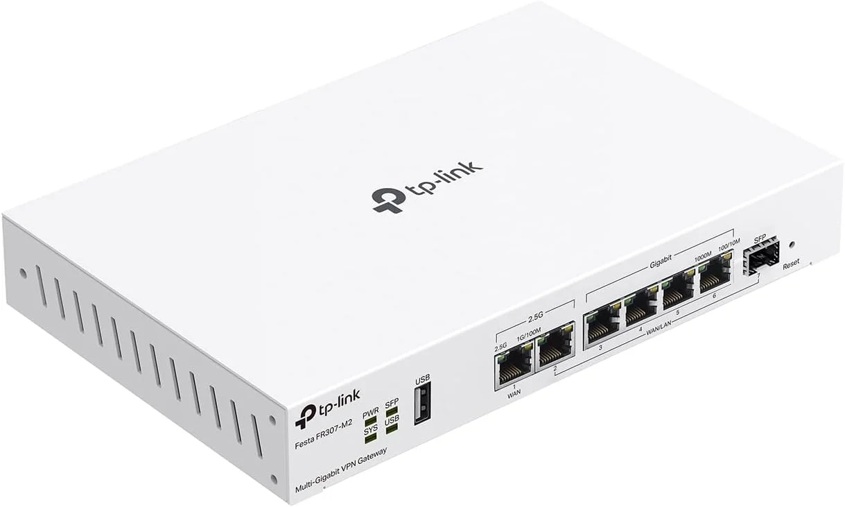 دروازه روتر سیمی چند گیگابیتی VPN تی‌پی‌لینک Festa FR307-M2 | 2 پورت 2.5G + 5 پورت گیگابیتی + 1 پورت USB WAN | شبکه خود سازماندهی | رایگان ابری | تعادل بار | IPSec/PPTP/L2TP/OpenVPN | با Omada کار نمی کند