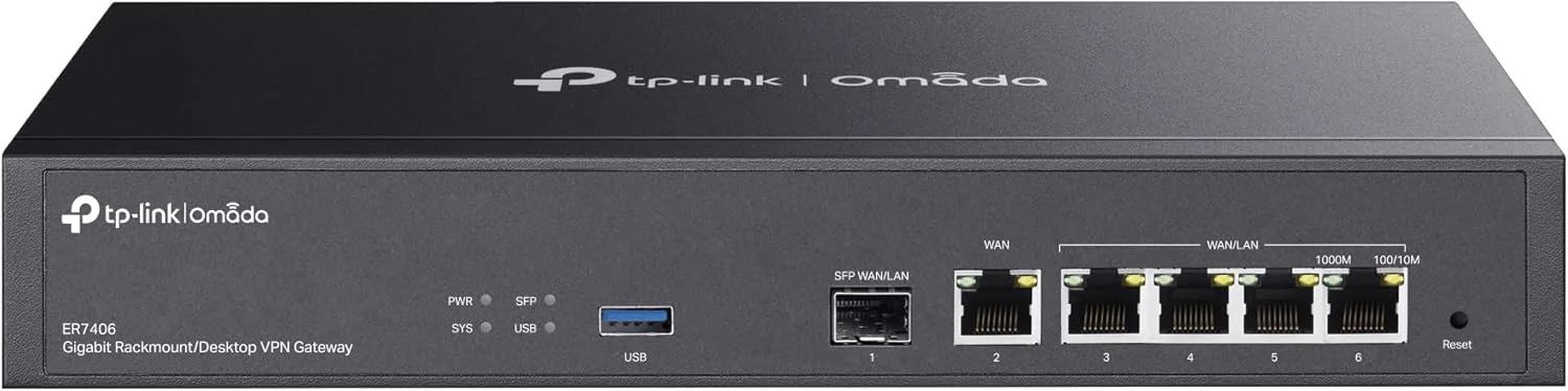 روتر گیگابیتی سیمی TP-Link ER7406، دروازه Omada، Multi-WAN، روتر شبکه فایروال DPI/IPS/IDS، نصب در رک، تعادل بار، VPN Wireguard/OpenVPN، محافظت در برابر صاعقه