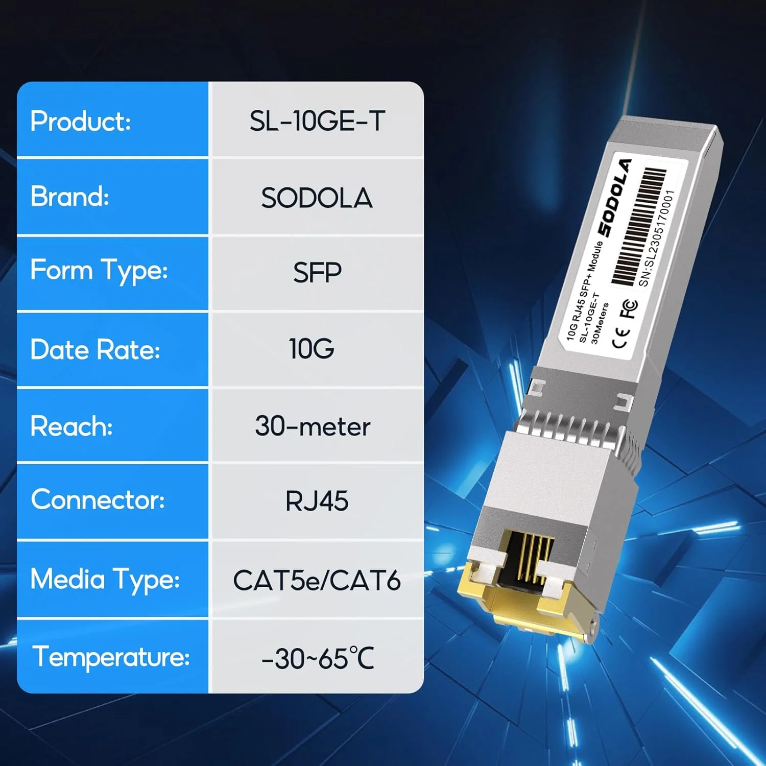 ماژول SODOLA 10GBase-T RJ45 SFP+، فرستنده و گیرنده مسی 10G SFP+ RJ-45 برای SODOLA، SFP به اترنت، Plug and Play، قابلیت اتصال سریع، تا 30 متر فاصله ماژول های SFP مسی (1 بسته)