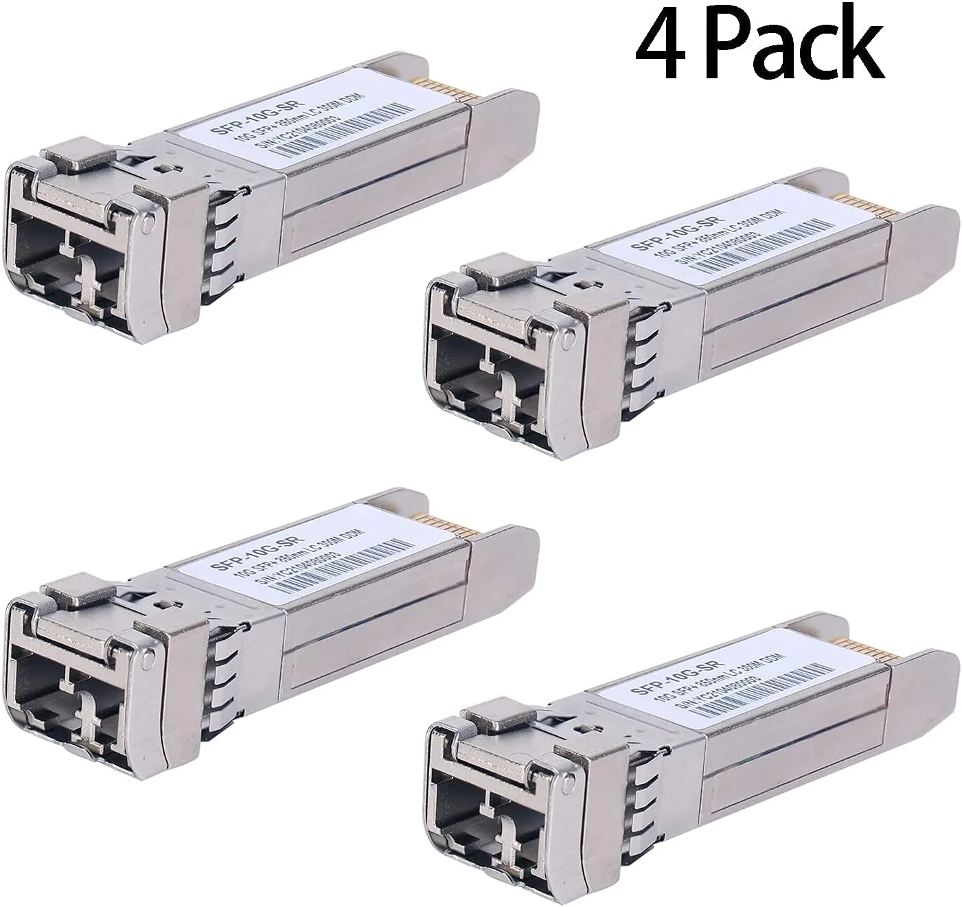 4 عددی فرستنده و گیرنده 10GBase-SR SFP+، ماژول LC چند حالته SFP، 10G 850nm MMF تا 300 متر، سازگار با Cisco SFP-10G-SR، Meraki MA-SFP-10GB-SR، Ubiquiti UF-MM-10G، Mikrotik، Netgear، D-Link و غیره