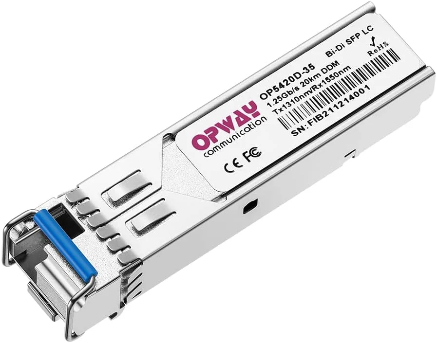ماژول Tongyu SFP LC 1000Base 1310nm/1550nm 20km فرستنده و گیرنده تک LC برای سیسکو، Ubiquiti UF-SM-1G، نت گیر، میکروتیک و سایر سوئیچ های باز