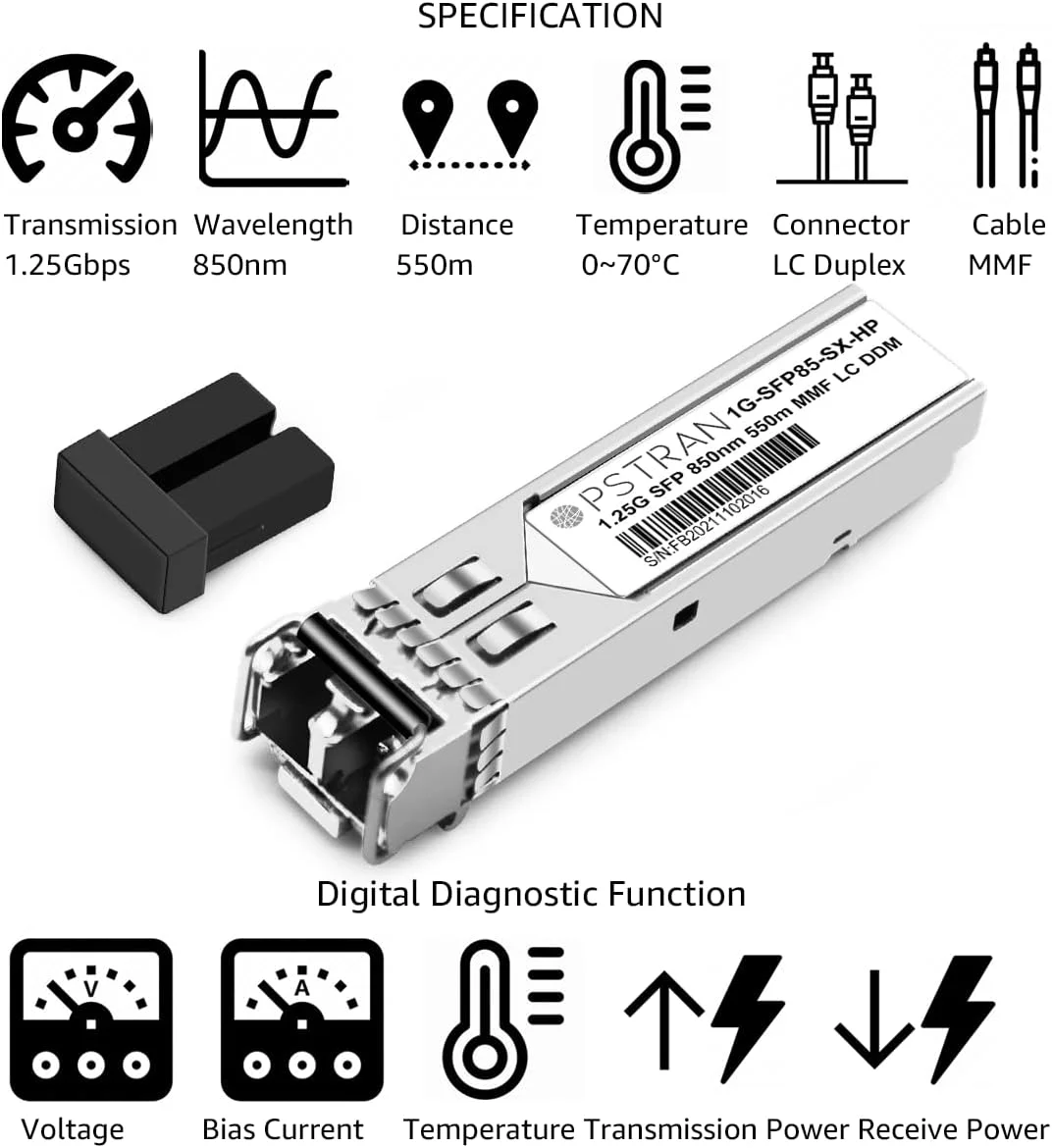 ماژول فرستنده و گیرنده OPSTRAN 1000BASE-SX SFP سازگار با HPE Aruba J4858D J4858DCM JL745A ProCurve J4858C J4858B J4858A 850nm 550m DDM Duplex LC MMF
