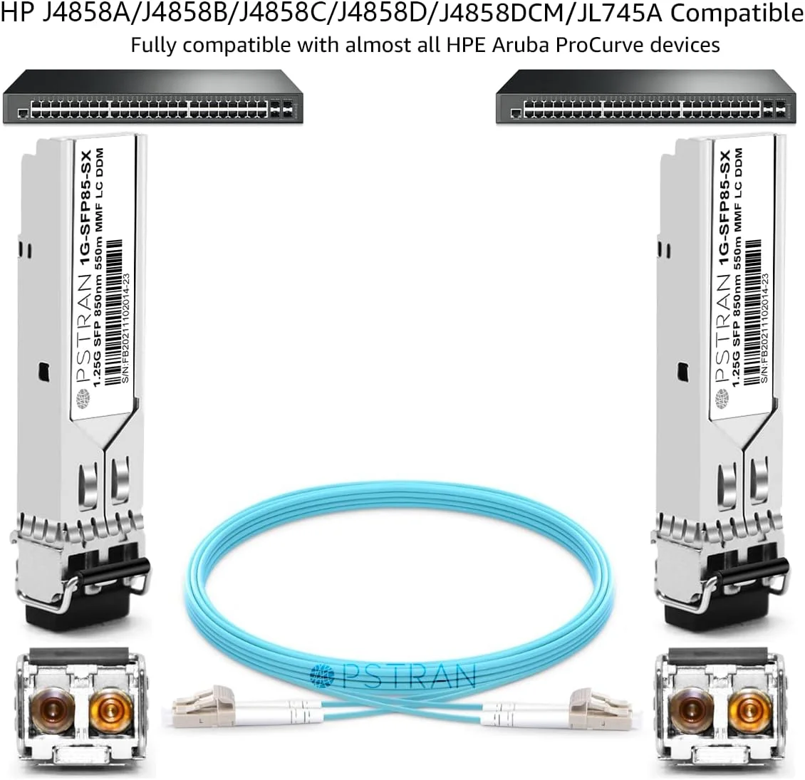 ماژول فرستنده و گیرنده OPSTRAN 1000BASE-SX SFP سازگار با HPE Aruba J4858D J4858DCM JL745A ProCurve J4858C J4858B J4858A 850nm 550m DDM Duplex LC MMF