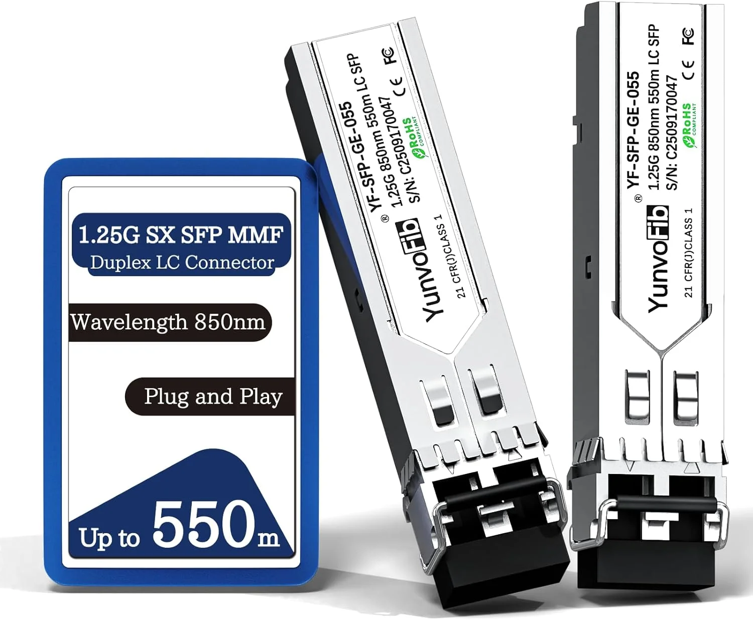 فرستنده و گیرنده 1000BASE SX SFP به LC - ماژول فیبر چند حالته 1.25G SFP LC MMF 850nm 550m، قابل تعویض سریع