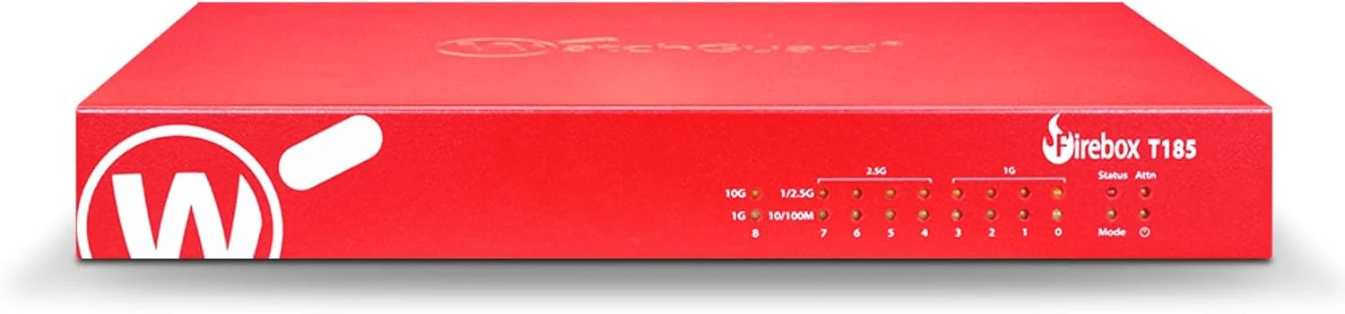 فایروال WatchGuard Firebox T185 با بسته امنیتی پایه 1 ساله - فایروال با عملکرد بالا، SFP+، پورت های 2.5Gb و 1Gb، امنیت شعبه سازمانی (WGT185031)