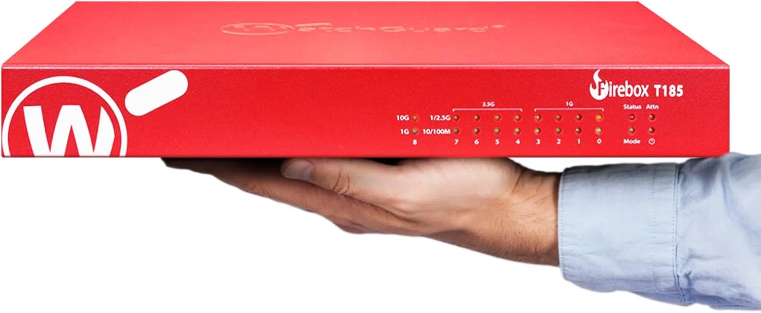 فایروال WatchGuard Firebox T185 با بسته امنیتی پایه 1 ساله - فایروال با عملکرد بالا، SFP+، پورت های 2.5Gb و 1Gb، امنیت شعبه سازمانی (WGT185031)