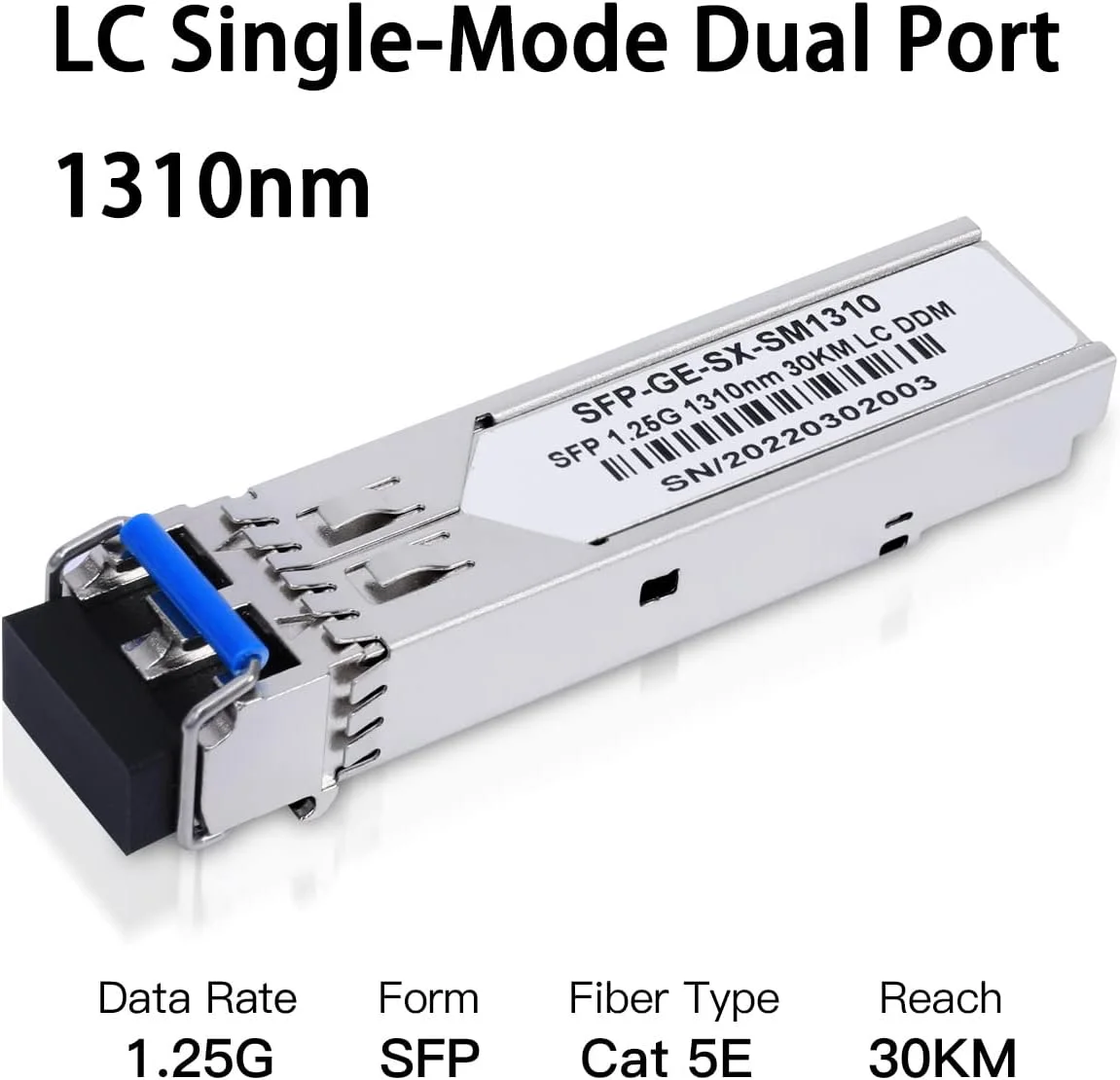 بسته 10 عددی ماژول SFP 1.25G 1000Base-LX (فیبر تک حالته، 1310 نانومتر، 20 کیلومتر، DDM) فرستنده و گیرنده برای سیسکو GLC-LH-SMD، یوبیکیوتی UniFi، مراکی MA-SFP-1GB-LX10، Fortinet، میکروتیک، تی پی-لینک، نت گیر، TL-SM311LS، دی-لینک، اینتل