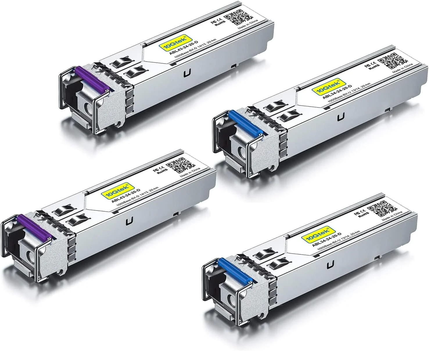 10Gtek برای سیسکو GLC-BX-U و GLC-BX-D، یک جفت ماژول فرستنده و گیرنده 1000BASE SFP Bidi، 20 کیلومتر