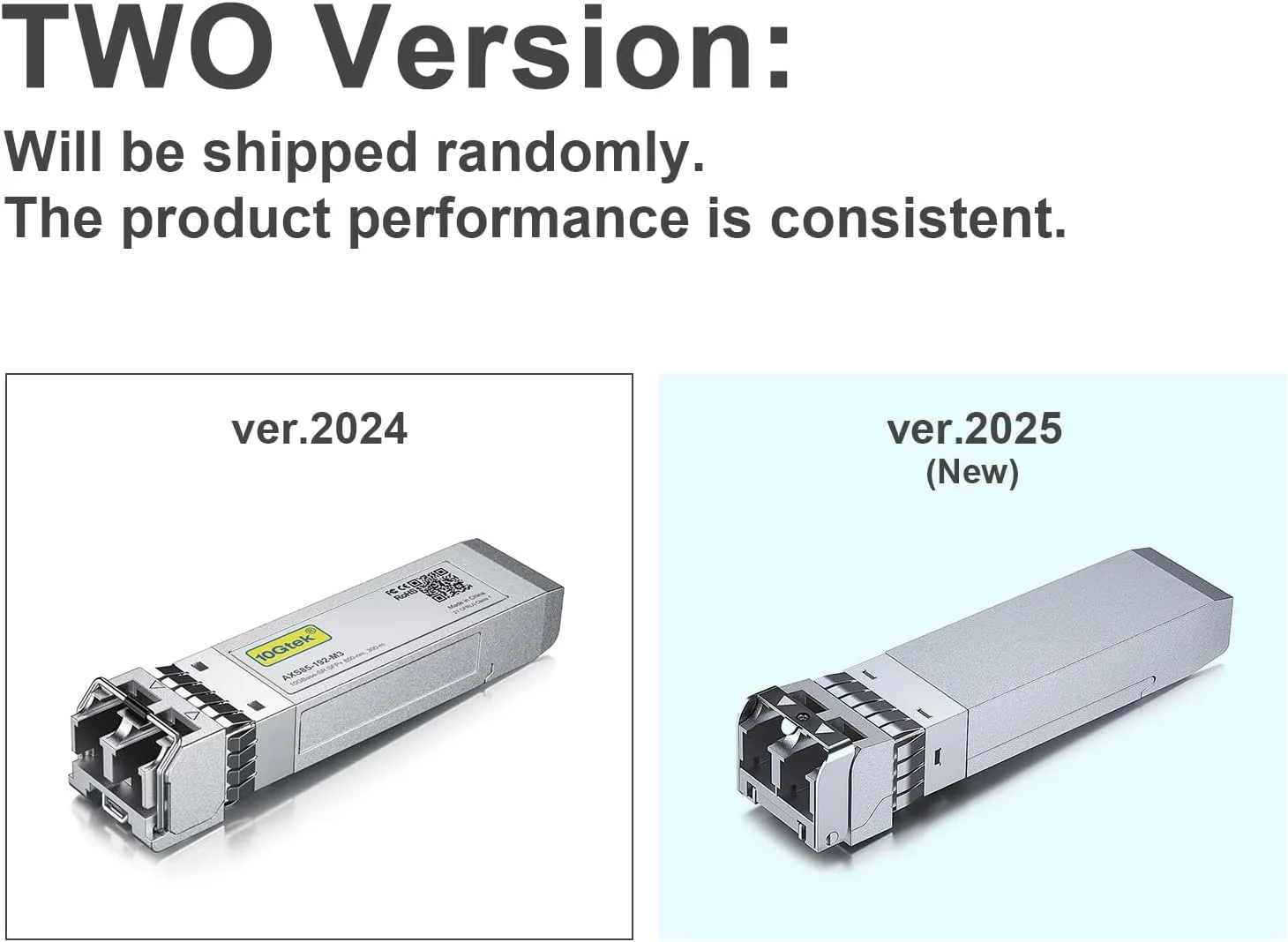 10Gtek [بسته 2 عددی] فرستنده و گیرنده چند حالته SFP+ SR سازگار با Intel E10GSFPSR، ماژول فیبر SFP+ 10GBase-SR، کانکتور LC دوگانه، 850 نانومتر، 300 متر