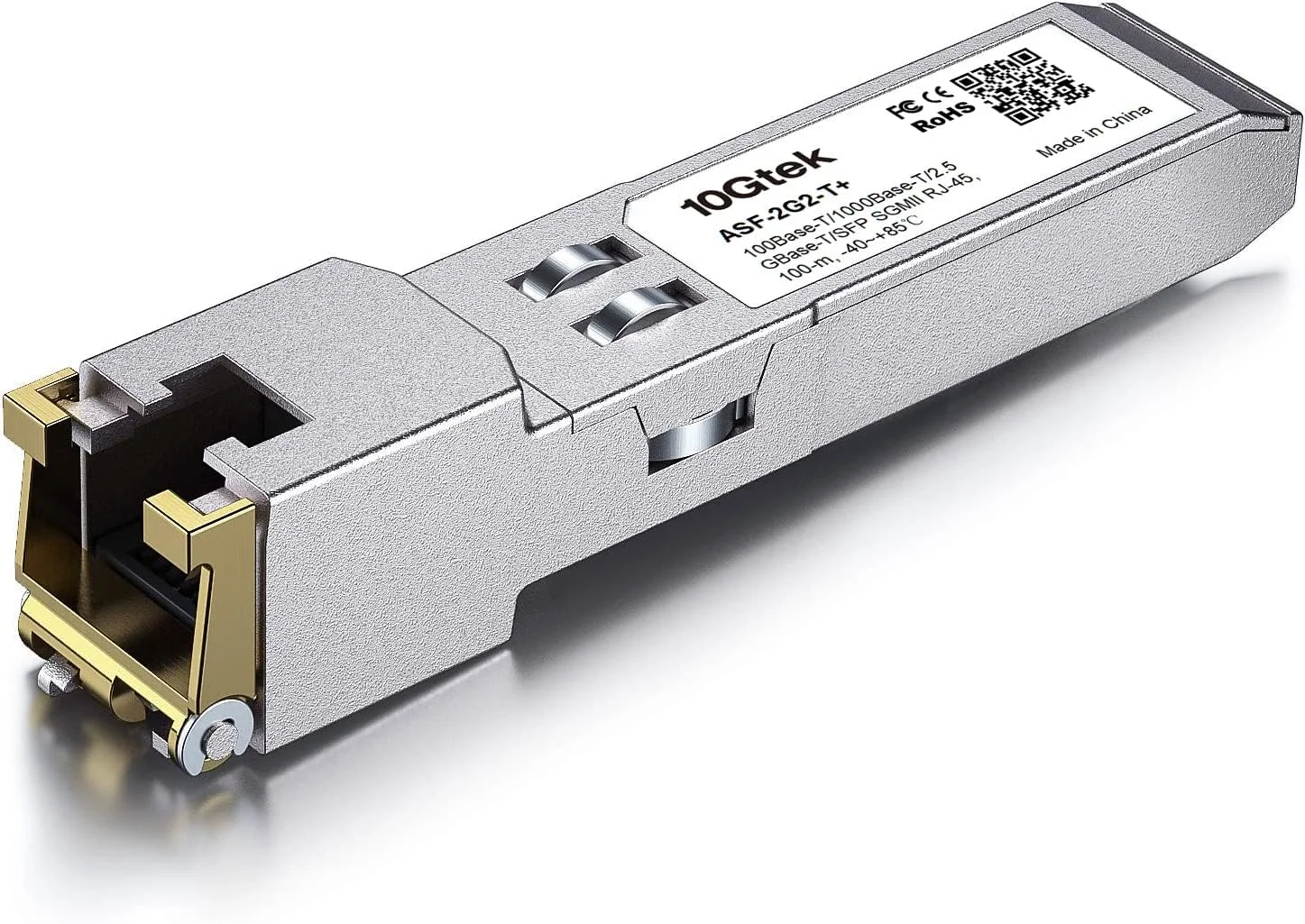 فرستنده و گیرنده SFP با قابلیت مذاکره خودکار 10Gtek 100Base-T/1000Base-T/2.5GBase-T/SFP SGMII RJ-45، درجه صنعتی، سازگار با Fortinet، Netgear، TP-Link و سایر سوئیچ‌های باز
