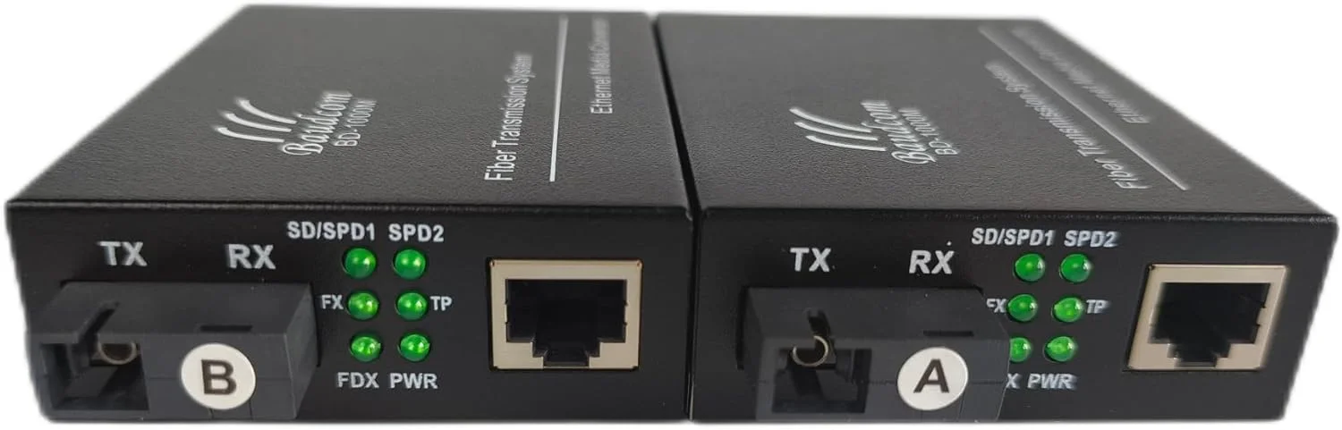 مبدل رسانه فیبر اترنت گیگابیتی BAUDCOM 10/100/1000M، BIDI 40km، فرستنده گیرنده های SC تک حالته یکپارچه، RJ45 به 1000Base-LX