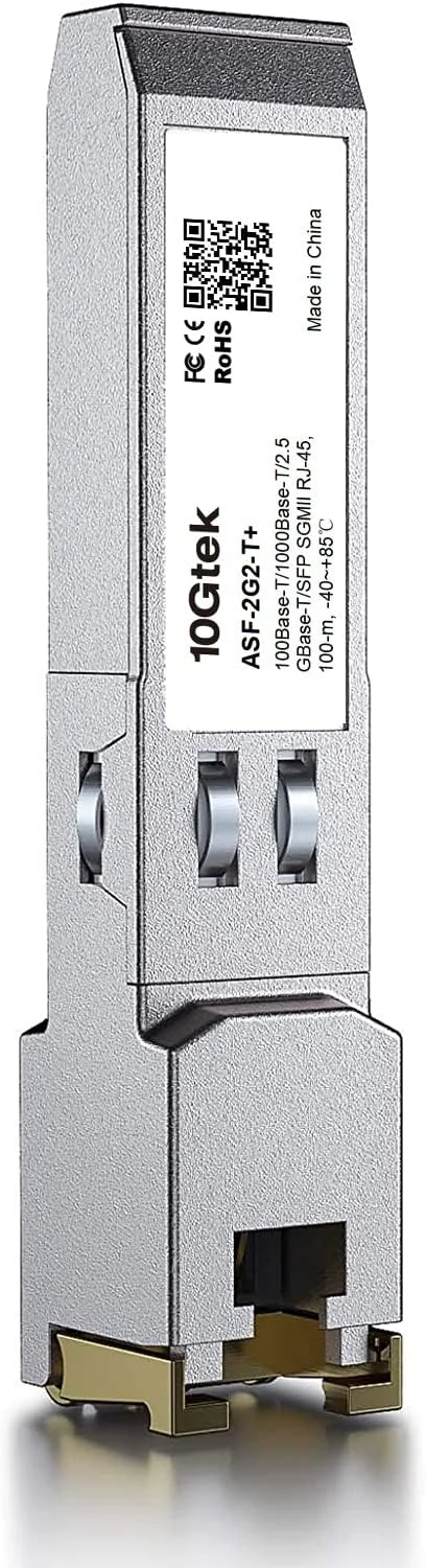 فرستنده و گیرنده SFP با قابلیت مذاکره خودکار 10Gtek 100Base-T/1000Base-T/2.5GBase-T/SFP SGMII RJ-45، درجه صنعتی، سازگار با Fortinet، Netgear، TP-Link و سایر سوئیچ‌های باز