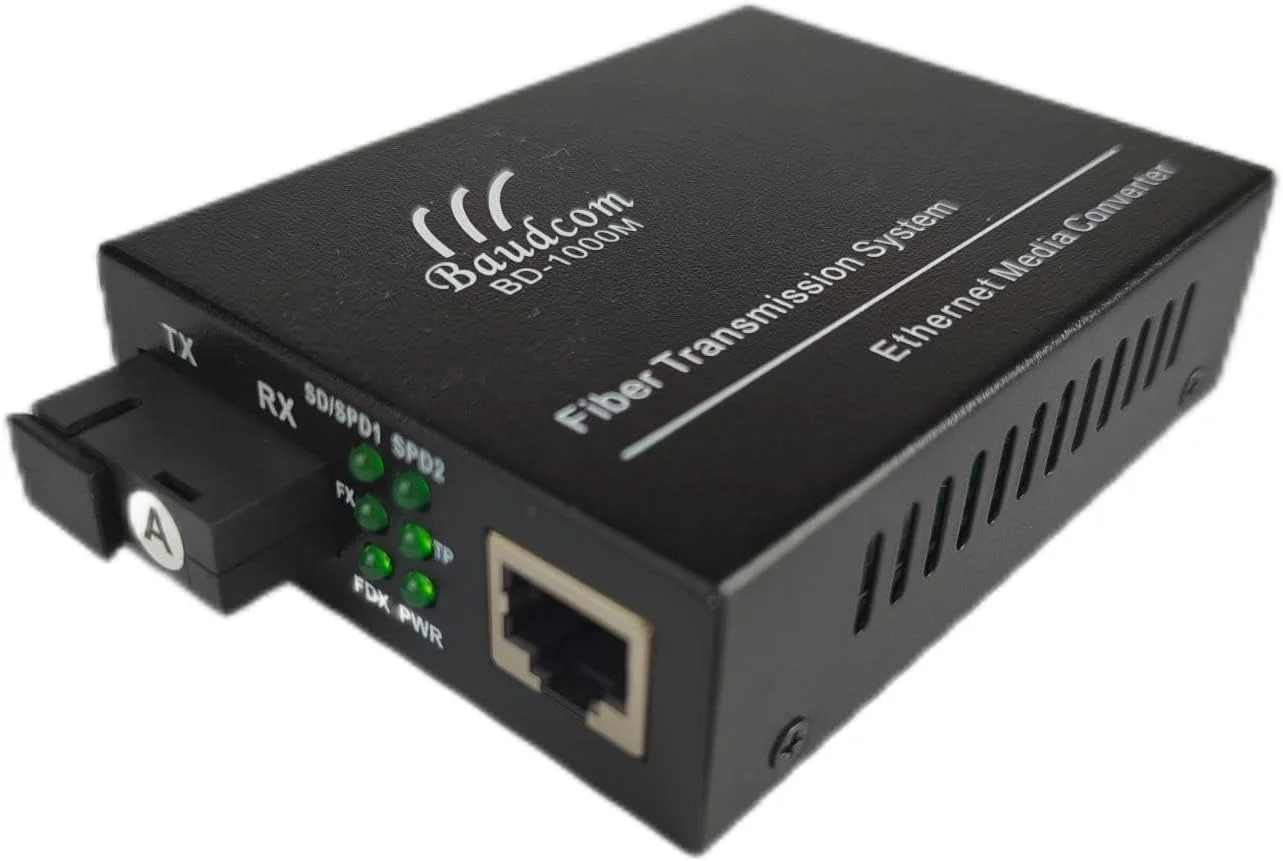 مبدل رسانه فیبر اترنت گیگابیتی BAUDCOM 10/100/1000M، BIDI 40km، فرستنده گیرنده های SC تک حالته یکپارچه، RJ45 به 1000Base-LX