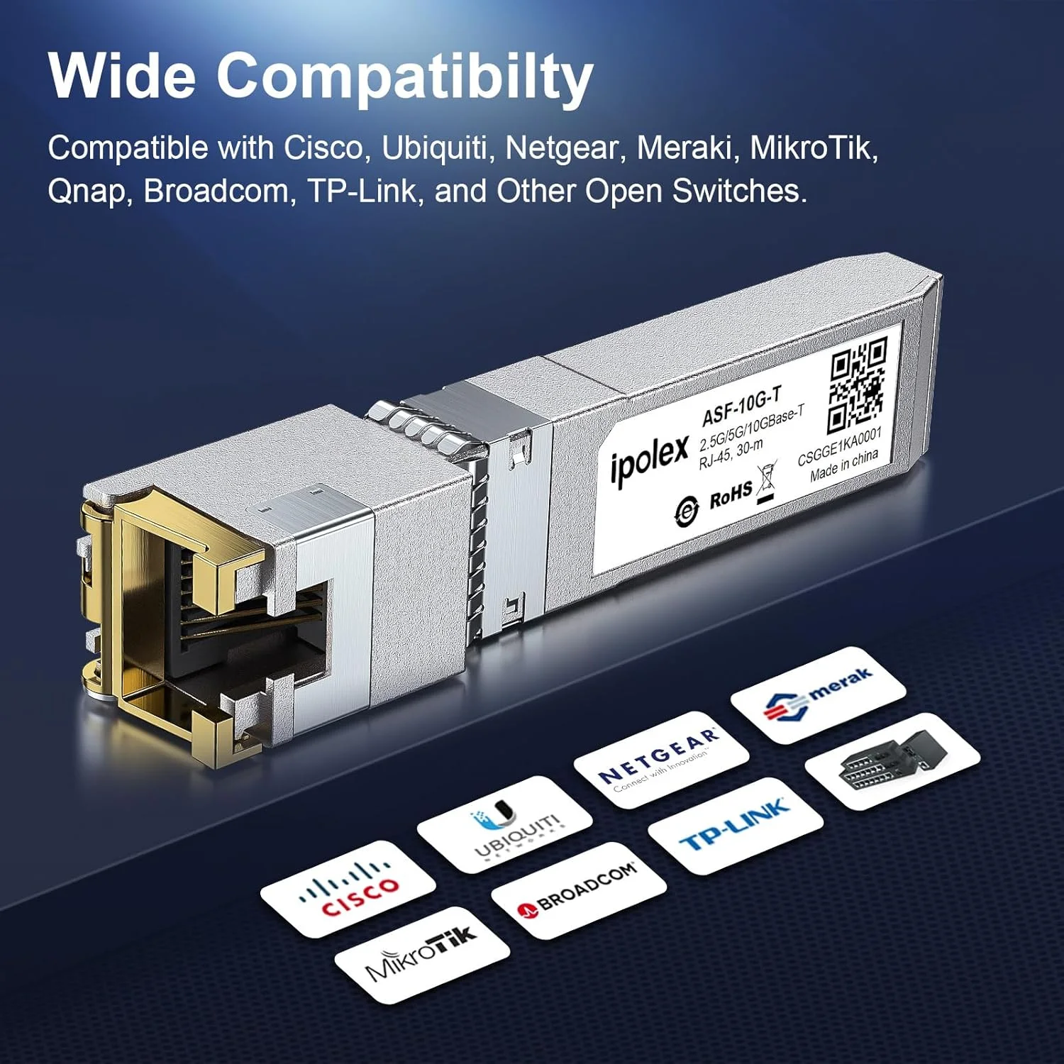 فرستنده-گیرنده 10G SFP+، ماژول SFP+ به RJ45، ماژول مسی 10G-T SFP+ CAT6a، تا 30 متر، برای Cisco SFP-10G-T، Ubiquiti UF-RJ45-10G، Meraki، TP-Link، Netgear و غیره