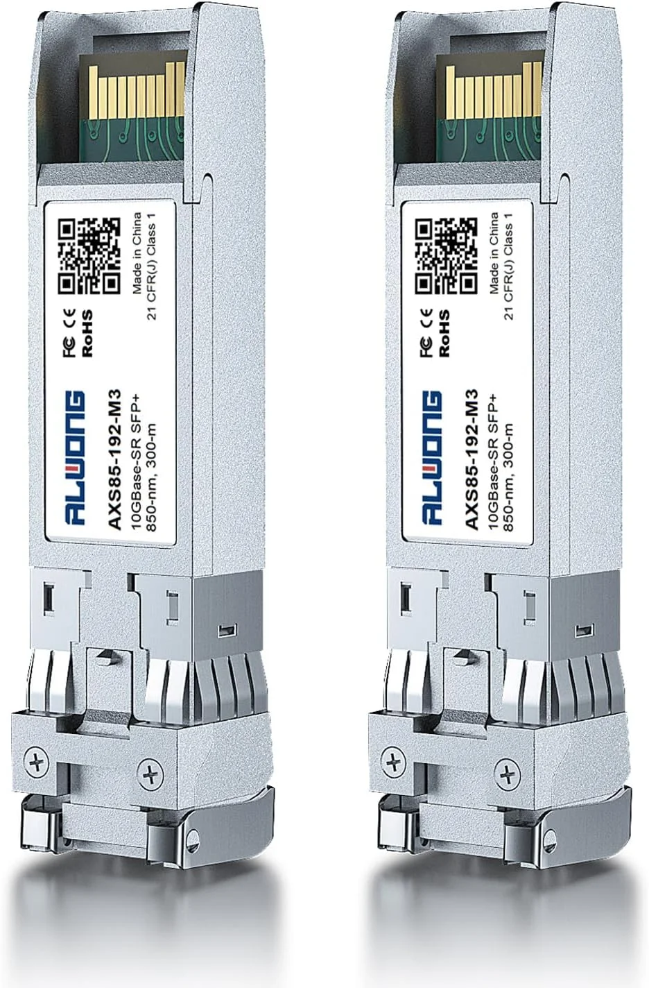 فرستنده و گیرنده Alwong 10GBase-SR SFP+، ماژول 10G SFP+ به LC Multimode، 850 نانومتر تا 300 متر، برای Cisco SFP-10G-SR، Ubiquiti UniFi UF-MM-10G، Mikrotik S+85DLC03D، Meraki، Netgear، D-Link و غیره، بسته 2 عددی