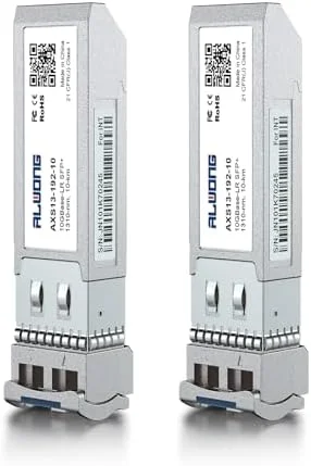 فرستنده و گیرنده 10GBase-LR SFP+، ماژول فیبر تک حالته 10G SFP+ به LC، 1310 نانومتر، تا 10 کیلومتر، برای سیسکو SFP-10G-LR، Ubiquiti UniFi UF-SM-10G، Mikrotik S+31DLC10D، Meraki، Netgear و غیره، بسته 2 عددی