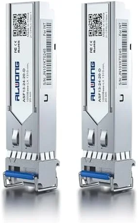 فرستنده و گیرنده 1000BASE-LX SFP، ماژول فیبر تک حالته 1.25G SFP به LC، تا 20 کیلومتر، برای سیسکو GLC-LH-SMD، Ubiquiti UniFi UF-SM-1G، Mikrotik، Meraki، Netgear AGM732F، D-Link و موارد دیگر، بسته 2 عددی